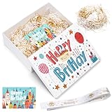 XWCHASA Geschenkbox Geburtstag 25 x 18 x 8,5 cm, Geschenkkarton mit Deckel Schleifen, Grußkarten, Raffia, Geschenkverpackung für Birthday