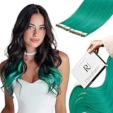 RUNATURE Tape Extensions Echthaar Teal Invisible Tape in Extensions Echthaar Extensions Tape in Echthaar 30cm Teal Tape Haarverlangerung Echthaar Bunt 20g 10 Stuck 12 Zoll