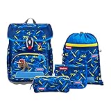 Step by Step Schulranzen-Set Cloud schleich® Dinosaurs Triceratops“ 5-teilig, blau-gelb, ergonomischer Tornister mit Reflektoren, höhenverstellbar mit Easy Belt für Kinder ab der 1. Klasse, 19L