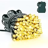 Dalugo Warmweiß Lichterkette, 5M 50 LED Lichterkette Weihnachten mit Timer, IP65 Wasserdicht Lichterketten Batterie für Innen außen Weihnachtsdekorationen(Grün Kabel)