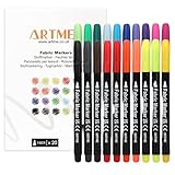 Artme Textilstifte 20 Farben Stoffmarker, Stoffstifte Permanenttinte zum Zeichnen auf Baumwolle, T-Shirts, Taschen, leuchtend, lichtbeständig