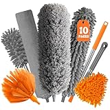 GIBOHOM 10 Stück Staubwedel Teleskop, Waschbar Staubwedel Lang Ausziehbar bis 255 cm, Spinnenwebenentferner mit Teleskopstiel und Haken, Staubwischer Mikrofaser für Lücken, Decken, Spinnweben
