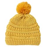 TDEOK Kleinkind Baby Strickmütze Bommel Elastics Turban Winter Warme Mütze Babyschal Winter (Yellow, One Size)