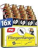 PIC Fliegenfänger 16x - Fliegenfalle Innenbereich, Fruchtfliegen, Klebestreifen, Klebefalle, Fruchtfliegenfalle, Fly Trap, umweltfreundlich und giftfrei obstfliegenfalle, inkl. Reißnagel zum Aufhängen