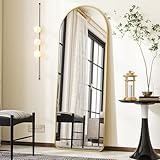 Koonmi Gewölbter Top Ganzkörperspiegel mit Runden Ecken, 53 x 163 cm Ganzkörperspiegel Groß Frei Stehend-Hängend-Lehnend, Boden Standspiegel als Ankleidespiegel für Wohnzimmer, Gold