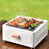 Holzkohlegrill Camping Grill Holzkohle, Tragbarer Picknickgrill Holzkohlegrill kleiner quadratischer Tischgrill für Innen und Außen(31x31x15.5cm)