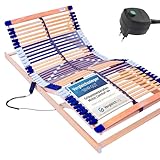 elektrischer Lattenrost 100% BUCHE - Kopf- u. Fußteil elektrisch verstellbar - SCHULTERFRÄSUNG, 7 Zonen, 44 Federleisten, Härteregulierung, Mittelgurt - Motor Comfort 44® - fertig montiert (90x200)