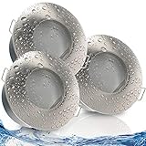 trendlights24 Nautic Decken Einbaustrahler rund IP65-3er Set ultra flach 50 mm LED Spots 5W 230V Warmweiß - Edelstahl Optik gebürstet Badezimmer
