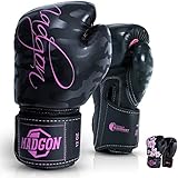 MADGON Frauen Boxhandschuhe aus bestem Material für Lange Haltbarkeit! Damen Kickboxhandschuhe für Kampfsport, MMA, Sparring und Boxen mit optimaler Schlagdämpfung - inkl Beutel!