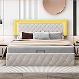 GisooM Polsterbett 140x200,LED Doppelbett mit Stauraum & Lattenrost, Polsterbett 140x200 mit Stauraum und Kopfteil, Doppelbett mit Bettkasten, ohne Matratze (Beige+Samt, 160 * 200cm)