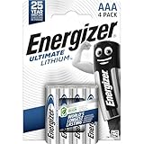 Energizer Ultimate Lithium Batterie AAA (4 Stück) - Die langlebigste AAA Batterien der Welt - 100% auslaufsichere Konstruktion - 100% plastikfreie Verpackung - 25 Jahre lagerfähig