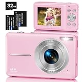Digitalkamera Fotokamera mit 32GB Karte, 1080P FHD 44MP Kinder Kamera 2,4 '' LCD 16X Digital Zoom Kompaktkamera, Tragbare Fotoapparat mit 2 Akku, Kamera für Kinder, Teenager, Anfänger(Rosa)