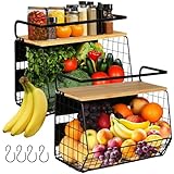 2 Magnetische Obstkorb Hängend & Gewürzregal Magnetisch, Küchen Organizer- Küchenregal Ohne Bohren- Obstkorb Etagere Obst und Gemüse Aufbewahrung, Magnetisches Regal Kühlschrank Schwarz Mit Deckel