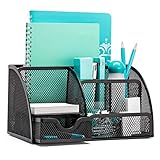 OKPOW Schreibtisch Organizer - 6 Ablagen Büro Desk Organizer mit Schublade Stiftehalter - Metall Tisch Organizer Office Schul Stifte Platzsparende Organisation, Schwarz