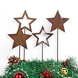 BOFUNX 4PCS Rost Stern Gartenstecker Stern Roststecker Weihnachtsdeko Gartendeko aus Metall Rost Deko für Advent Weihnachten Garten Terrasse Balkon