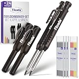 Filzada® 2x Tieflochmarker mit 24 Extraminen - in 3 Farben- Zimmermannsbleistifte mit Köcher/Kappe - Bohrlochmarker - Bleistift Baustelle - Markierstift - Tieflochmarker Bleistift - Markierstifte