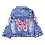 Peacolate 3-10Jahre Kleine Große Mädchen Jeansjacke Stickerei Pailletten Schmetterling Frühling Herbst Denim Mäntel(Rosa Schmetterling,5-6Jahre)