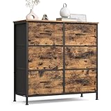 SONGMICS Kommode, Schrank, 6 Stoffschubladen, Aufbewahrungsschrank, Stahl, MDF, Vliesstoff, für Schlafzimmer, Flur, Wohnzimmer, vintagebraun-tintenschwarz LGS123BH04