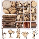 SOSMAR Natürliche Holzstücke zum Basteln & Dekorieren – Unbehandelte Holzscheiben Holzstäbchen Holzzweige DIY-Set für kreative Projekte, mit Wackelaugen selbstklebend