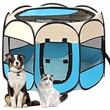 Lighterday Tragbarer Welpenauslauf,Welpenlaufstall Hundebox Faltbar Katzengehege,Wasserdichtes Oxford-Tuch Laufstall Hund,Katzenkäfig Hundekäfig für Katzen,Hunde,Kaninchen (Blau, S, 8)