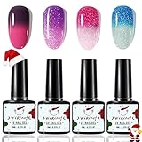 4 Farben UV Nagellack Farbwechsel Thermo Farbgel Set - Pink Rot Blau Violett mit Glitzer Gel Chamäleon Shellac Nagelgel UV/LED Color Change Herbst Winter Weihnachtstag Gellack Nail Polish - (Bunt)