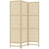 HOMCOM Paravent 3-teilig 135 x 180 cm Trennwand Raumteiler aus PP Rattan, Faltbar Raumtrenner Sichtschutz Stellwand für Wohnzimmer Natur