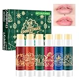 Weihnachts Lippenbalsam Set, Pflegender Lip Balm, Feuchtigkeitsspendende, Festliches 6-teiliges Set mit Geschmack, Für Lippenpflege Trockene Lippen, Weihnachts Winter Lippenpflegestift Set