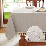 meioro Rechteckige Tischdecke, Wasserbeständige mit Lotuseffekt Quaste Tischtuch Polyester Tischabdeckung, Wasserdicht Tischdecken Tischschutz für Küche Esszimmer Bankett Dekoration (Khaki,100x140cm)