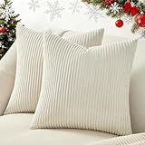 Topfinel Kissenbezug 40x40 creme Kordsamt 2er Set gestreiftes Muster Kissenbezüge Kissenhülle Dekokissen Sofakissen Couchkissen Dekokissen Zierkissenbezug Deko Kissenhüllen Wohnzimmer