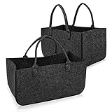 Yznahre Filztaschen, 2 Stück Faltbar Filztasche Kaminholz Kaminholztasche Filz, Filzkorb Filztaschen Shopper Groß mit Verstärkten Griffen für kaminholz Holz Zeitungen - Anthrazit (TYP A)