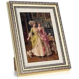 Kigift Bilderrahmen Gold Retro, Fotorahmen mit Arganic Glas, 7 Zoll Bilderrahmen Vintage, Picture Frame zum Aufhängen und Aufstellen, Gold Rahmen für Wohnzimmer, Schlafzimmer, Büro oder als Geschenk