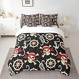 Feelyou Totenkopf-Bettwäsche-Set für Jungen, nautisches Piratenbett in einer Tasche, Ozean, Bettdecken-Set, volle Größe, 7-teilig, für Kinder, Herren, Meeresbett-Set mit Bettdecke, Bettlaken-Set,