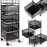deluxe4home® Rollwagen Eckig mit 4 Ebenen I Gitterwagen Küchenwagen Schwarz I Aufbewahrungswagen Obstwagen Mehrzweckwagen für Küche Keller