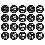 20 Stück NFC-Aufkleber 125 kHz, Anti-Interferenz-ID-NFC-Aufkleber-Set, runde Telefon-NFC-Aufkleber für Zugangskontrolle, Heimassistent, Visitenkarte, Türschloss, 40 mm Durchmesser (Schwarz)