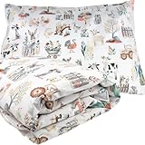 PLUMERI Kinderbettwäsche 90x120 + 40x60 100% Baumwolle Weiche & Farbenfrohe Bettwäsche für Babys Mädchen & Jungs Hochwertiges Set mit Reißverschluss YKK Kissenbezug. Muster - Bauernhof & Tiere