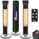 TRESKO Infrarot Stand-Heizstrahler 2000W mit Fernbedienung | Wärmestrahler Terrasse elektrisch mit 3 Heizstufen | Terrassenstrahler Innen & Außen | Infrarotstrahler mit LED-Anzeige