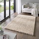Taracarpet Shaggy Teppich Wohnzimmer Venezia Hochflor Langflor Teppiche modern Beige 080x150 cm
