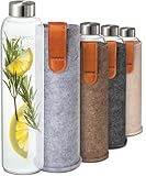 Cosumy Trinkflasche aus Glas mit Filzbeutel 750ml - Spülmaschinenfest - Auslaufsicher - BPA-Frei - für Kohlensäure Geeignet (Grau)