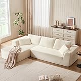 LINSY HOME Ecksofa mit Schlaffunktion - 270cm Corduroy Modulares Schlafsofa, L Form Couch, Sofa 3 Sitzer mit Ottomane, Sektionssofas für Wohnzimmer, Keine Montage erforderlich, Beige