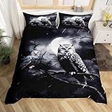 Homemissing Niedliche Eule Bettwäsche-Set Baumzweige Bettwäsche Set 135x200cm 3D Tier Bettbezug Set für Jungen Mädchen Kinder Vogel Cartoon Eulen Leicht Bettbezug mit 1 Kissenbezug