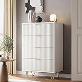 BPKADHY Kommode mit 4 Schubladen, Kommode aus Holz Sideboard TV Schrank mit Schubladen Griffen kommode Flur für Schlafzimmer, Wohnzimmer, Flur, Küche (Weiß, 4 Schubladen)