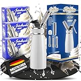 NEMT Sahnespender 0,25 L Sahnesiphon weiss + 30 Sahnekapseln 250 ml Sahnespender Aluminium mit Edelstahl Düsen und Reinigungbürste, Auslaufsicherer Sahnebereiter für Schlagsahne, Creme, Mousse
