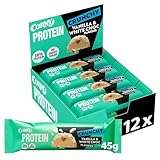 Corny Protein Crunchy Vanilla & White Choc Flavor, 30% Protein, Eiweißriegel ohne Zuckerzusatz, Großpackung 12x45g