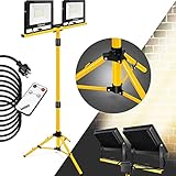 MASKO® LED Baustrahler mit Stativ Fernbedienung 100W Doppel 2x 50W Strahler 6500K Arbeitsleuchte Arbeitsscheinwerfer 5m Bauscheinwerfer Baustellenlampe innen außen höhenverstellbar bis max. 202cm