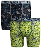 Reebok Boxershorts für Jungen – 2er-Pack Unterwäsche, Sport, weiche Performance-Boxershorts – Kinder-Boxershorts für Jungen (6–18), Gelber Druck/schwarzer Druck, 6-7