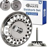 Spülbecken Siebkörbchen, 1 Pack, Ø 80 mm Siebkorb, in Edelstahl, Exzenter Zapfen ragt 52-97 mm tief in den Abfluss, Ø 8 mm Stift, Ersatzteil für Küchenspülen, Küchenabflusssieb, Siebkorbventil Spüle