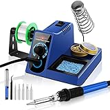Lötstation Lötset 60W Lötkolben 200°C ~ 400°C einstellbare Temperatur mit Entlötpumpe Lötkolbenständer 5 Lötspitzen Feinlötkolben Soldering Set für Schule Labor Hobbylöten