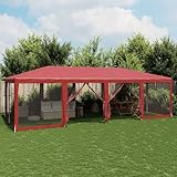 Partyzelt mit 12 Mesh-Seitenteilen Rot 8x4 m HDPE Pavillon für Gartenfest Veranstaltung Sonnenschutz Insektenschutz