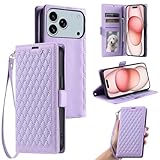 WOWUDI für Huawei P10 Lite Wallet Hülle–Gesteppte PU-Leder-Klapphülle mit Kartenfächern,Handschlaufe & Schultergurt,Magnetverschluss,Sturz- & Kameraschutz -Lila