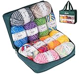 ilauke 12 Verschiedenen Farben Acrylgarn, 600g (12x50g) 4-Fädig 1200 Meter Handstrickgarn Acryl Wolle Set mit Tragetasche zum Häkeln und Kunsthandwerk